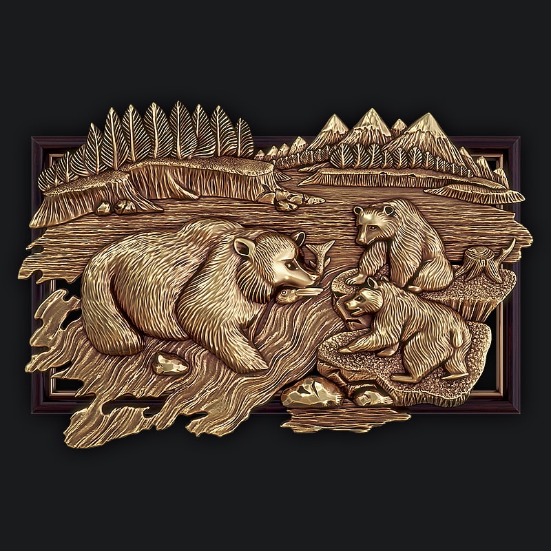 3D Model for CNC - Panno Bears at the lake